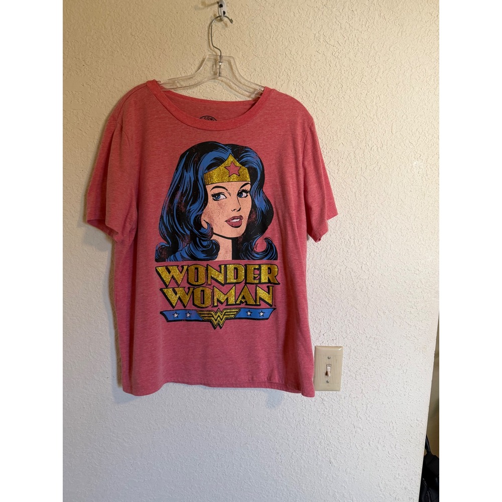 DC Comics Originals Wonder Woman Graphic Tee Glitter Logo 2XL Superhero Shirt